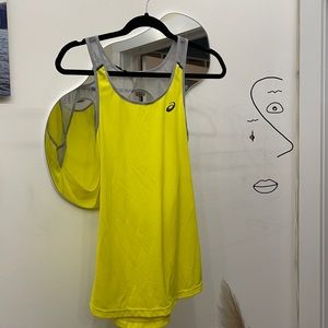Asics size S yellow workout with grey mesh trim top worn once